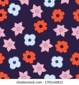 Seamless pattern with hand drawn doodle flowers. Floral vector background.