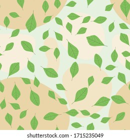 Seamless pattern with hand drawn doodle leaves. Floral vector background.