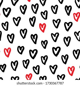 seamless pattern with hand drawn doodle hearts