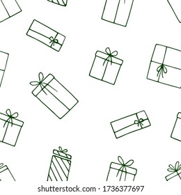 Seamless pattern with hand drawn doodle gift boxes. Christmas seamless background 