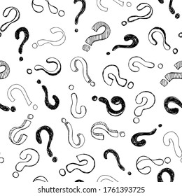 Seamless pattern with hand drawn doodle questions marks. Vector illustration.