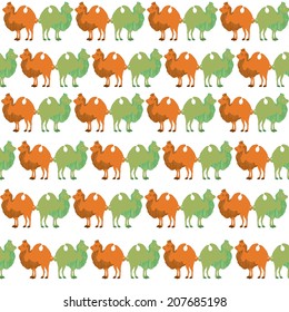 Seamless pattern with hand drawn doodle camels, clipping mask used, vector illustration