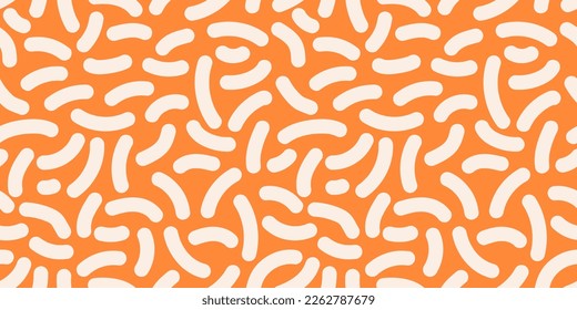 Nahtloses Muster mit handgezeichneten Doodle-Elementen in Orange und Weiß. Design für Stoff, Stoffdruck, Verpackungspapier, Deckel, Plakat. Vektorgrafik