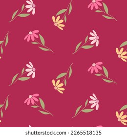 Seamless pattern of hand drawn doodle flowers on isolated background. Design for mother’s day, springtime and summertime celebration, scrapbooking, textile, home decor, paper craft.