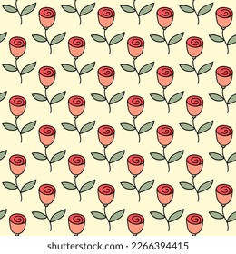 Seamless pattern of hand drawn of doodle rose buds on isolated background. Design for mothers day, Easter, springtime and summertime celebration, scrapbooking, textile, home decor, paper craft.
