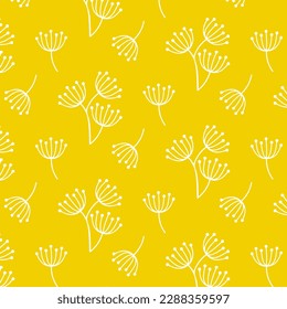 Seamless pattern of hand drawn doodle wild flowers on isolated blue background. Design for springtime, Mother’s day, Easter celebration, scrapbooking, nursery decor, home decor, paper crafts.