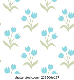 Seamless pattern of hand drawn of doodle tulips on isolated background. Design for Mother’s day, Easter, springtime and summertime celebration, scrapbooking, textile, home decor, paper craft.