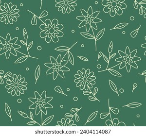 Seamless Pattern of Hand Drawn Doodle Outline Flowers Blooming for Floral Concept Background