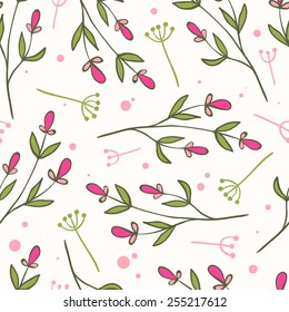 Seamless pattern of hand drawn doodle floral elements. Textile print
