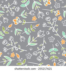 Seamless pattern of hand drawn doodle floral elements. Textile print