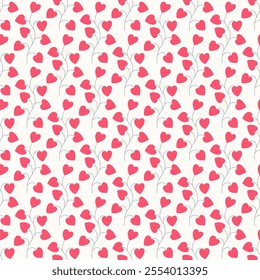 Seamless pattern of hand drawn doodle heart flowers on isolated background. Romantic love design for love, Valentine’s day, mother’s day, wedding celebration, greeting cards, paper craft.