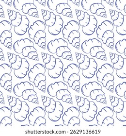 Seamless pattern with hand drawn doodle seashell in outline style. Nautical ocean background perfect for packaging, textile design, wallpapers, and summer-themed projects.