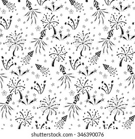 Seamless pattern with hand drawn doodle fireworks.It can be used for holiday design.