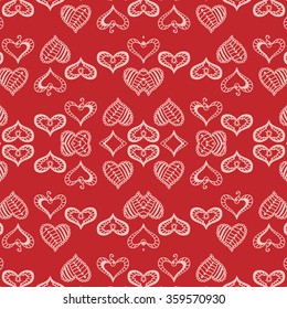 Seamless pattern with hand drawn doodle hearts, repeating lace texture for Wedding, Bridal, Valentine's day, greeting cards or Birthday Invitations, fabric or paper print. 