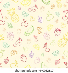 Seamless pattern with hand drawn doodle fruits.