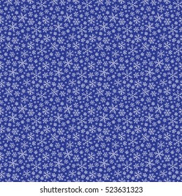 Seamless Pattern With Hand Drawn Doodle Snowflake. Vector Winter Pattern. White Snowflakes On Violet Background.