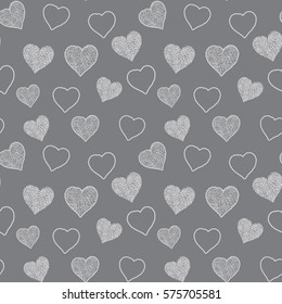 Seamless pattern with hand drawn doodle hearts, vector illustration, Abstract background.
