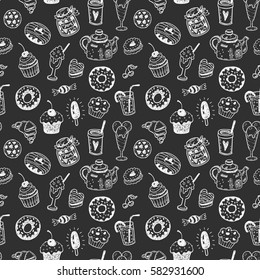 Seamless pattern with hand drawn doodle dessert 
