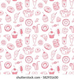 Seamless pattern with hand drawn doodle dessert 