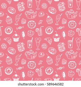 Seamless pattern with hand drawn doodle dessert 