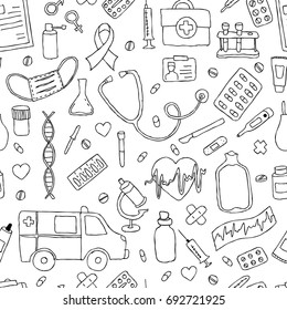 Seamless Pattern Hand Drawn Doodle Medicine Stock Vector Royalty Free Shutterstock