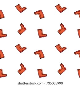 Seamless pattern hand drawn doodle Autumn icon - Red rain boots isolated on white background. Vector illustration. Rainy weather symbol Cartoon fall element Wet Puddle Pool Water