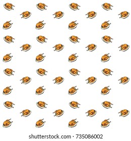Seamless pattern hand drawn doodle Thanksgiving roasted turkey icon. Vector illustration autumn holiday symbol Cartoon celebration element Hot baked turkey on the plate Cranberry sauce Fried chicken
