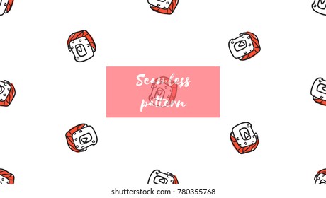Seamless pattern of hand drawn doodle sushi and rolls isolated on white background, vector illustration.