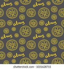 Seamless pattern with hand drawn doodles of lemon slices