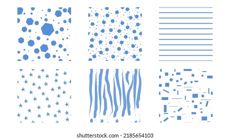Seamless pattern with hand drawn doodles, lines, squares, pentagons and stars. Abstract background with brush strokes. Vector texture.