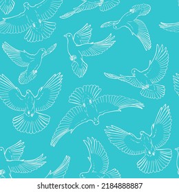 Seamless Pattern With Hand Drawn Dove Outline. Line Art Style.