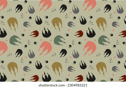 Seamless pattern hand drawn dragon paw iprint. Dinosaur footprint silhouette  vector illustration