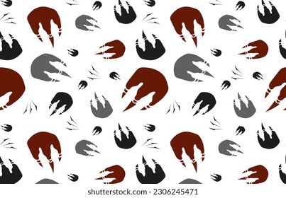 Seamless pattern hand drawn dragon paw iprint. Dinosaur footprint silhouette  vector illustration