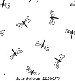 Seamless pattern with hand drawn dragonflies