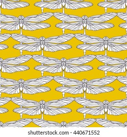 Seamless pattern with hand drawn dragonflies. Vector illustration