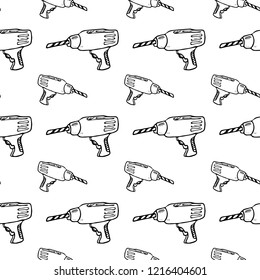 Seamless pattern hand drawn drill. Doodle black sketch. Sign symbol. Decoration element. Isolated on white background. Flat design. Vector illustration.