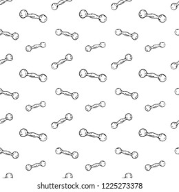 Seamless pattern hand drawn dumbbell. Doodle black sketch. Sign symbol. Decoration element. Isolated on white background. Flat design. Vector illustration.