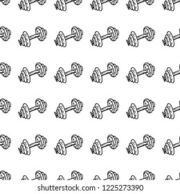 Seamless pattern hand drawn dumbbell. Doodle black sketch. Sign symbol. Decoration element. Isolated on white background. Flat design. Vector illustration.