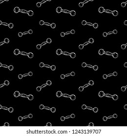 Seamless pattern hand drawn dumbbell. Doodle black sketch. Sign symbol. Decoration element. Isolated on black background. Flat design. Vector illustration.