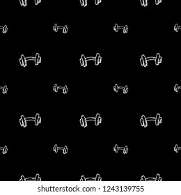 Seamless pattern hand drawn dumbbell. Doodle black sketch. Sign symbol. Decoration element. Isolated on black background. Flat design. Vector illustration.