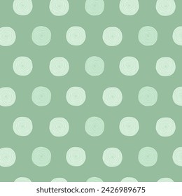Seamless pattern of hand drawn earth green dots with sketchy texture. Casual monochromatic geometric print for paper and fabric.