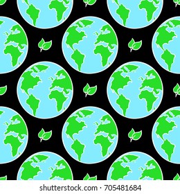 seamless pattern with hand drawn Earth.Can be used for design of wrapping paper,textile, blog decoration, banner, poster.World environment day.Earth Hour.Cartoon style.Vector illustration.
