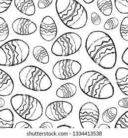 Seamless pattern with hand drawn Easter eggs on a white background. Vector illustration