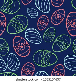 Seamless pattern with hand drawn Easter eggs. Vector illustration