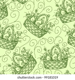 Seamless pattern with hand drawn easter basket