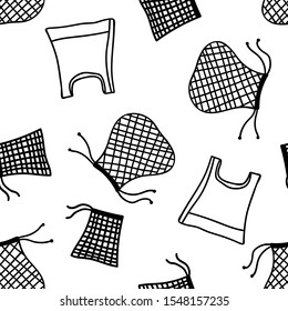 seamless pattern with hand drawn eco bag. Creative go green texture for fabric, wrapping, textile, wallpaper, apparel. Vector illustration