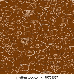 Seamless pattern with hand drawn edible mushrooms - vector illustration
