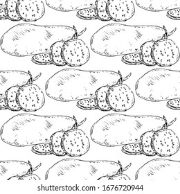 Doodle de berenjena dibujado a mano sin problemas. Icono de estilo de esbozo. Elementos decorativos. Aislado sobre fondo blanco. Diseño plano. Ilustración vectorial.