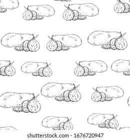 Seamless pattern Hand Drawn eggplant doodle. Sketch style icon. Decoration element. Isolated on white background. Flat design. Vector illustration.