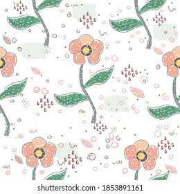 Seamless Pattern with Hand Drawn Elegant Flowers. Scandinavian Hand Drawn Style. Vector Illustration